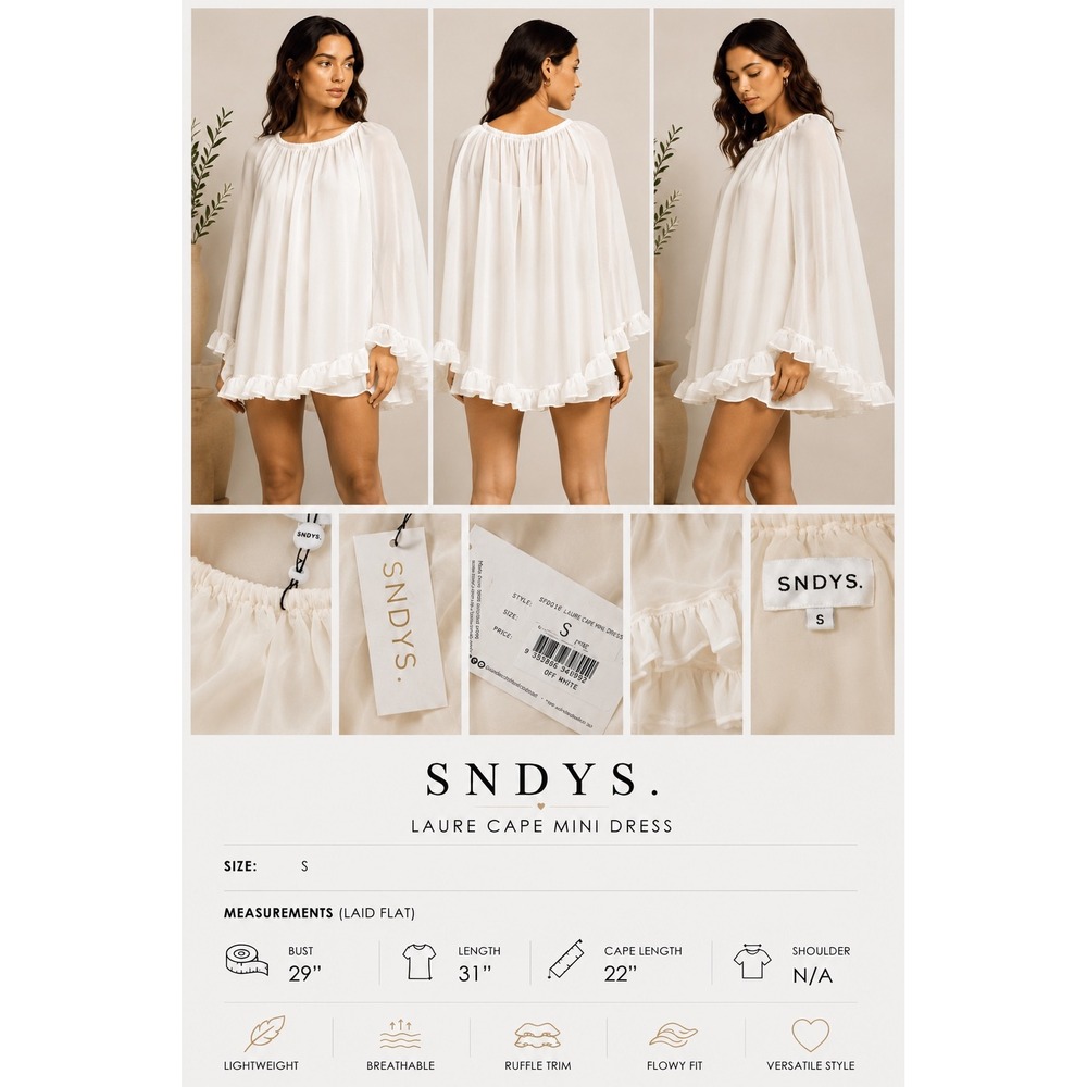 SNDYS‎ Laurie Cape Mini Dress Off White Sheer Ruffle High Low NWT Size S